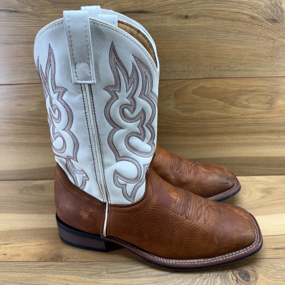 LAREDO Boots Western Mens 9 EW Brown White Square Toe Cowboy Rodeo Ranch